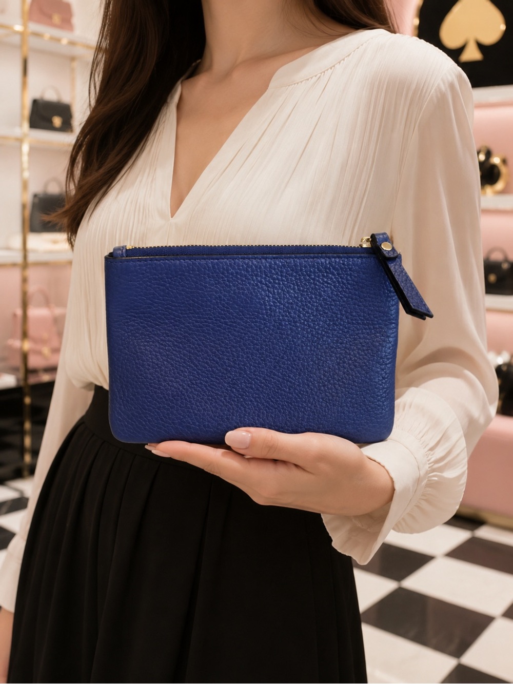 kate spade Navy Pebbled Leather Zip Wallet - Picture 2 of 3